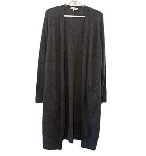 White + Warren 100% Cashmere Long Open Cardigan Gray Duster Pockets M